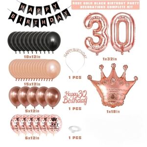 Birthday Balloon and Decoration Set in Rose Gold And Black